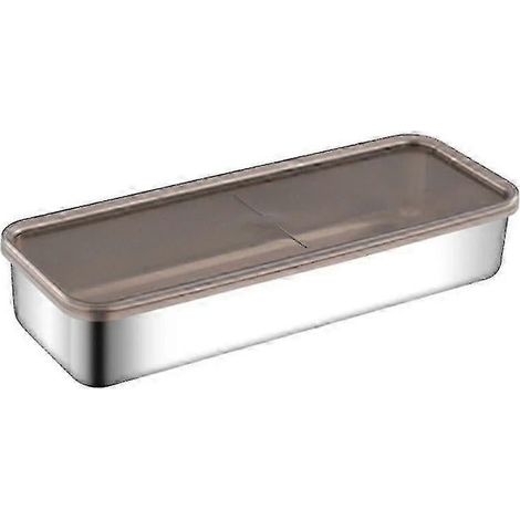 Boîte de rangement en acier inoxydable pour fromage et charcuterie avec base surélevée, idéale pour conserver les aliments au réfrigérateur. (1/5)