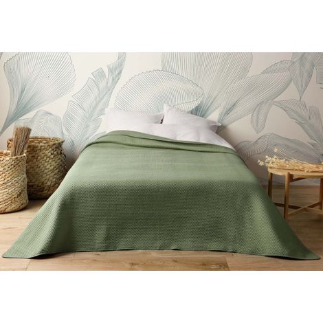 Jeté de lit uni 100% polyester "Hawai" - 250x260cm - Vert kaki