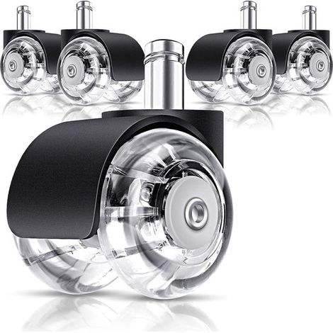 Ruote per sedia da ufficio (set da 5) con albero da 11 mm x 22 mm, adatte a pavimenti e moquette, silenziose e delicate sulle superfici, per sedie da ufficio e sedie girevoli. (1/5)