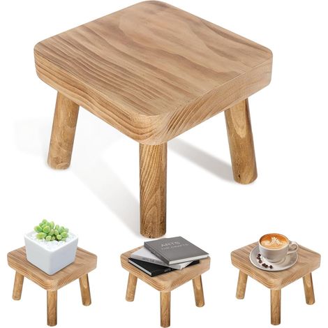 Tabouret en bois de pin 24 x 22 x 20 cm – Support plantes ou marchepied – Finition lisse et arrondie – Idéal pour chambre ou salle de bain (1/5)