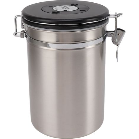 Boîte à café hermétique de 1,8 L en acier inoxydable avec cuillère intégrée, couleur argent. (1/5)