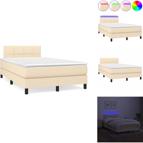 Sommier à lattes de lit matelas et LED crème 120x190 cm tissu - Sommier Tapissier - Lit Avec Led - Matelas À Ressorts Ensachés - Tête De Lit Ajustable - Éclairage LED (1/5)