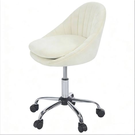 Chaise de bureau ergonomique beige en velours avec roulettes, hauteur ajustable, capacité 150 kg (1/5)