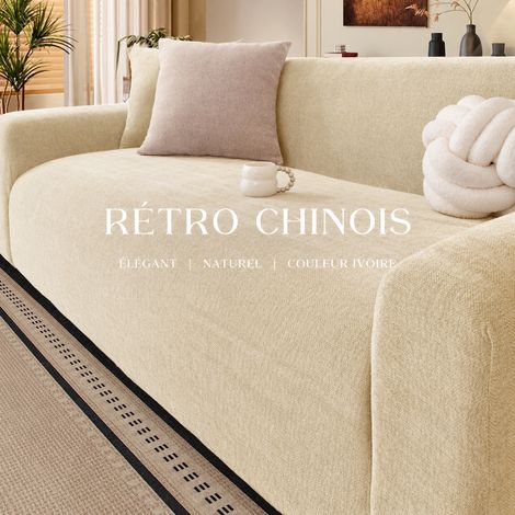 Housse canapé chenille blanc cassé 3 places adapté aux canapés de 175-220 cm 1 housse de coussin 4545 cm offerte 30 × 30 × 30 cm 1 kg – Livraison gratuite