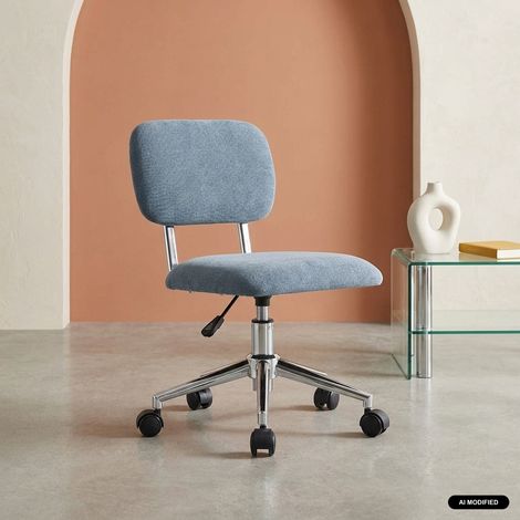 Chaise de bureau enfant à roulettes ajustable tissu chenille bleu - Amory Kid (1/5)
