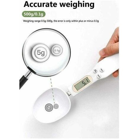 Bilancia a cucchiaio, cucchiaio dosatore, bilancia elettronica portatile, bilancia da cucina per alimenti, schermo LCD, mini bilancia digitale, 500 g / 0,1 g, gadget essenziali per la cucina (bianco) (1/3)