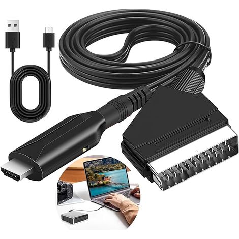 Convertisseur Péritel vers HDMI, Adaptateur Peritel vers HDMI avec Câble HD 1080p/720p Adaptateur Audio Vidéo Péritel Tout en Un Câble Péritel versHDMI pour HDTV STB VHS Xbox PS3 Sky DVD Blu-ray (1/5)