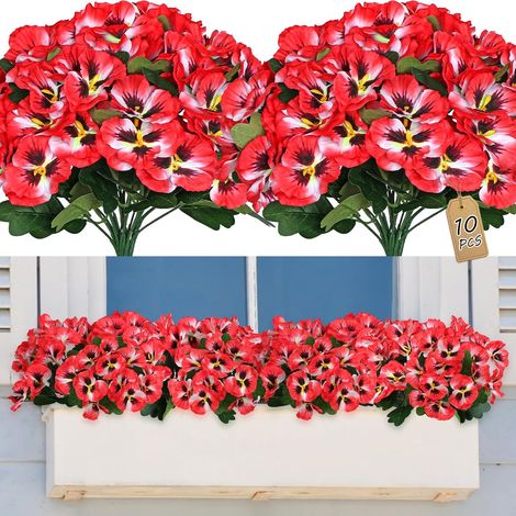 Lot de 10 paquets de fleurs artificielles comme de vraies fleurs artificielles pour balcon, extérieur, résistant aux UV et aux intempéries, pour maison, rebord de fenêtre, décoration de (1/5)