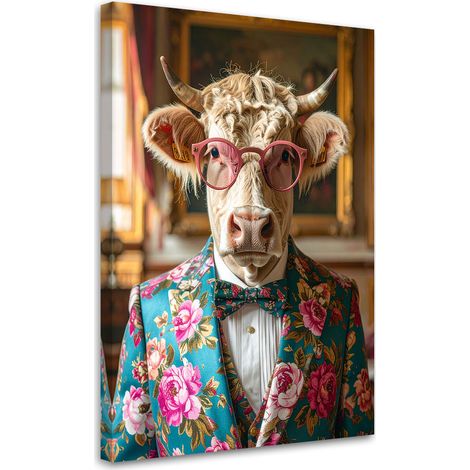 Tableau Moderne, Vache écossaise en costume coloré glamour,20x30 (1/4)