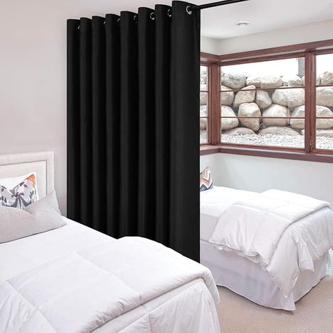 Rideau Occultant Lot de 1, 130 x 245 cm Design Moderne Polyester Rideau Décoratif à Œillets Argentés Décoration Maison Plusieurs Tailles Lavable, Noir (1/5)