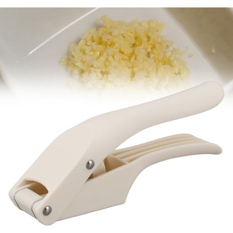 Knoblauchpresse und -schneider aus PP-Kunststoff, 2-in-1 Knoblauchpresse und -schneider für den Hausgebrauch, multifunktionales Küchengerät, weiß. (1/5)