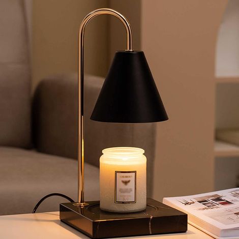 QAZQA Lampe Chauffe Bougie, Lampe Chauffe-Cire À Bougie Électrique À Intensité Variable, Brûleur de Cire sans Flamme avec Ampoule, pour la Décoration de Bureau À Domicile-Noir
