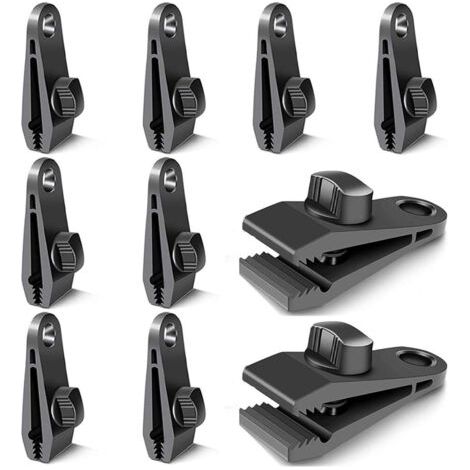 Lot de 10 clips de fermeture pour rideaux, bâches, clips pour fixation de bâches, pour tentes, camping, soleil, coupe-vent, accessoires (noir) (1/5)