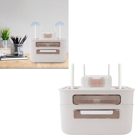 2-stöckige Aufbewahrungsbox für Router, Modem, Kabel und Zubehör mit multifunktionalem Deckel für Büroorganisation und Sicherheit (1/5)
