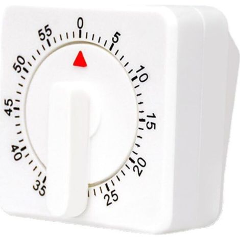 60-Minute Mechanical Kitchen Clock, White Square Visual Timer with Loud Alarm - White (1/5)