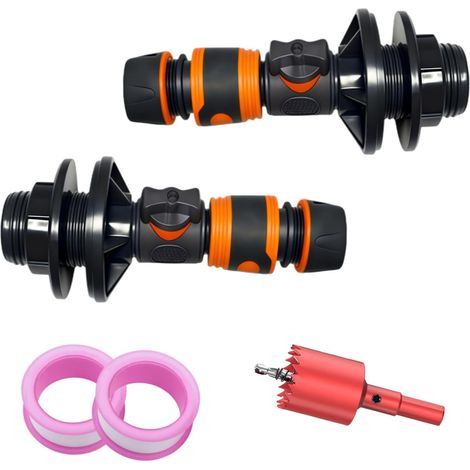 Set aus 2 Regenwassertankrohren mit 3/4" (16 mm) Außengewinde-Absperrventil, Schnellkupplung, Wassertankanschluss, Wassertankdichtung (1/5)