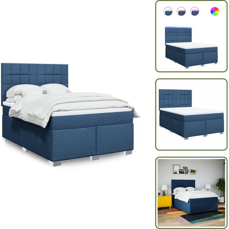 Luci a LED - vidaXL Giroletto a Molle con Materasso Blu 140x200 cm in Tessuto - Coprimaterasso lavabile