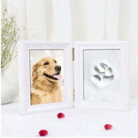 Kit d'empreintes de pattes, cadre photo d'empreintes de pattes de chien et de chat et boîte souvenir en argile moulée d'empreintes de pattes, ensemble de tampons pour cadre photo d'empreintes de patte