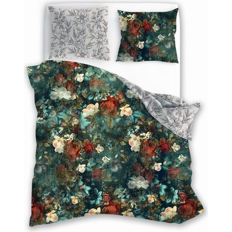 Linge de lit en satin 140x200 cm, imprimé numériquement, motif fleurs nobles (1/5)