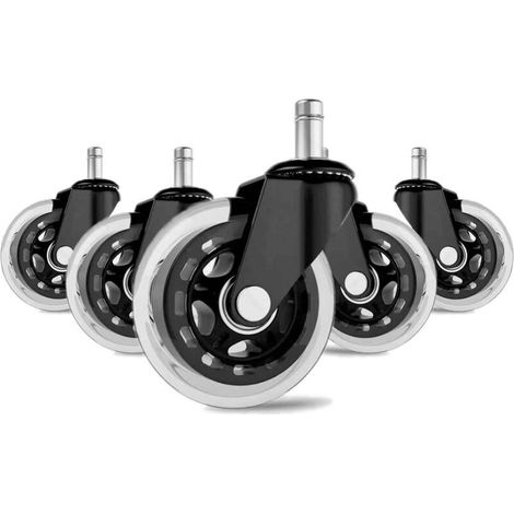Silent casters for office chairs, 7.6 cm, durable soft rubber, for hardwood floors, carpet and tile (pack of 5)