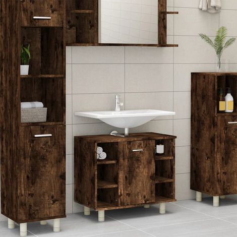 Meuble de Rangement Toilette,Armoire de bain Chêne fumé 60x32x53,5 cm Bois d'ingénierie -38565 (1/5)