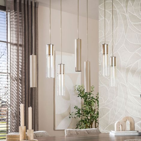 Suspension 7 lampes cylindriques en verre ambré et beige - LINKA (1/5)