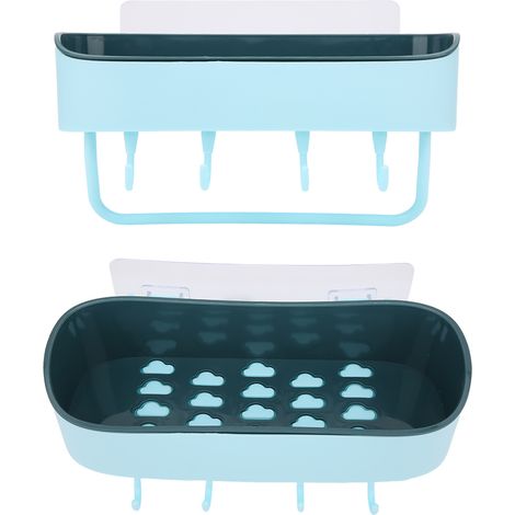 Étagère de salle de bain en plastique sans perçage, porte-shampoing et gel douche, étagère de rangement, accessoires de décoration pour salle de bain, bleu clair. (1/5)