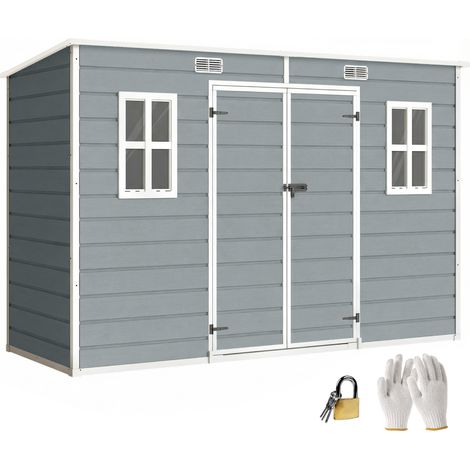 Outsunny 10 x 4 ft Plastic Garden Shed with Floor, Lockable Doors, Grey (1/5)