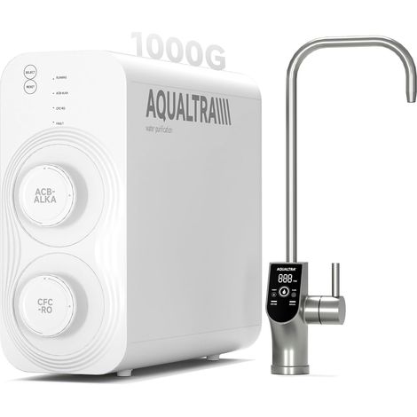 Système d'osmose inverse sous évier, osmoseur alcalin 10 étages sans réservoir, 1000 GPD, rapport pur/eaux usées 3:1, robinet LED intelligent (1/5)