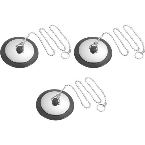 Bouchon d'évier 3 pièces - 43 mm - Caoutchouc - Avec chaîne de 40 cm - 6,6 x 2,4 cm - Bouchon de baignoire - Universel - Bouchon de vidange - Bouchon de bonde - Bouchon d'évier - Bouchon d'évier - Bou (1/5)