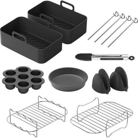 9-teiliges Zubehör für Heißluftfritteusen, 5 Zoll, Edelstahl & Silikon, Spülmaschinenfest