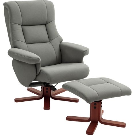 Grey Faux Microfiber Leather Manual Recliner Chair and Footstool Set for Comfortable Relaxation