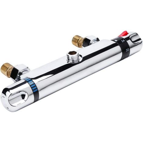 AMXCNOY Thermostat-Badarmatur aus verchromtem Messing, Zweigriff-Duscharmatur, Warm- und Kaltwasser-Mischbatterie, Wandarmatur (1/4)