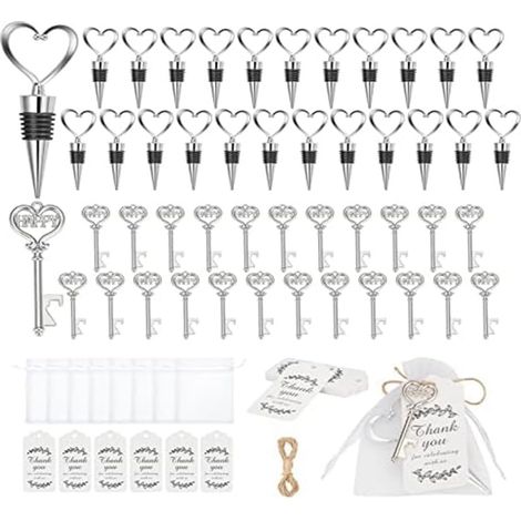 Lot de 24 clés ouvre-bouteille et 24 pièces pour bouchon de vin, décapsuleur, porte-clés, cadeaux de mariage, décoration de table (1/5)