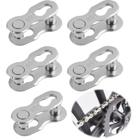 5 Paire Attache Rapide Chaîne pour Chaîne Vélo 10 Vitesses, Maillons de Chaîne VTT et Vélo de Route en Acier Antirouille, Raccords de Chaîne Robustes pour Réparation, Remplacement, Nettoyage (1/5)