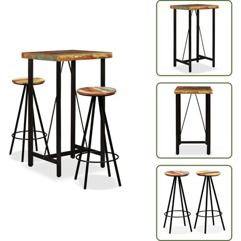 Ensemble de bar 3 pcs Bois de récupération massif - Ensemble De Bar - Meuble Industriel - Table De Bar - Tabouret De Bar - Bois Recyclé (1/5)