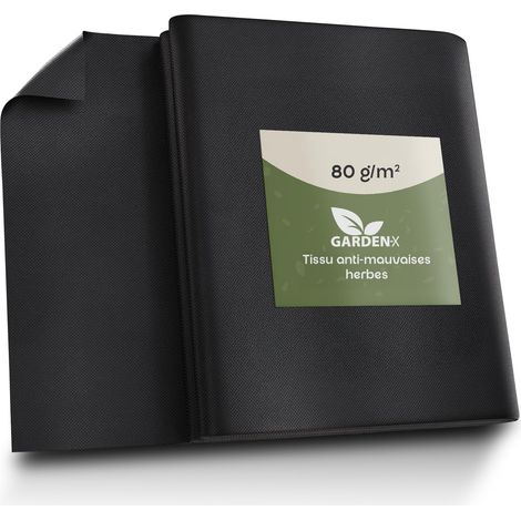 Toile de jardin contre les mauvaises herbes - Perméable à l'eau - 80 g/m² - Noir - Film résistant aux UV - 3,2 x 50 m (160 m²) - Jardinière surélevée - Film de protection contre les mauvaises (1/5)