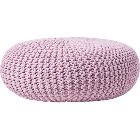 HOMESCAPES Pastel Pink Large Round Cotton Knitted Pouffe Footstool