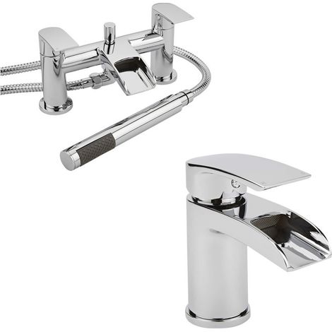 Milano Razor Bathroom Waterfall Mono Basin Mixer Tap and Bath Tap with Hand Shower Handset Kit – Chrome (1/5)