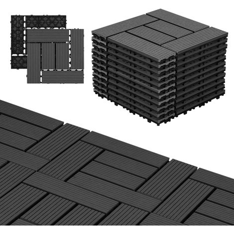 SWANEW Piastrelle in legno WPC 11 x Piastrelle per terrazza 30 x 30 x 2,2 cm, antracite, 1 m² Piastrelle ad incastro, piastrelle per balcone resistenti alle intemperie (1/5)