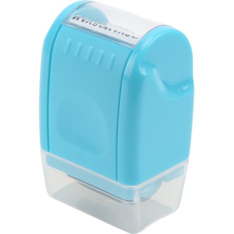 Tampon de confidentialité avec rouleau photosensible et fenêtre amovible, en matériau ABS (bleu). (1/5)