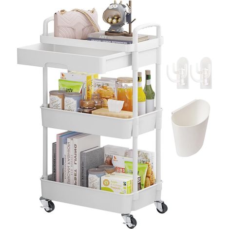 3/4 Niveaux Chariot de Rangement à roulettes Tiroir Etagere de Rangement Desserte Cuisine Rangement Salle Desserte de Bain Plastique Chariot Dessertes à roulettes (1/5)