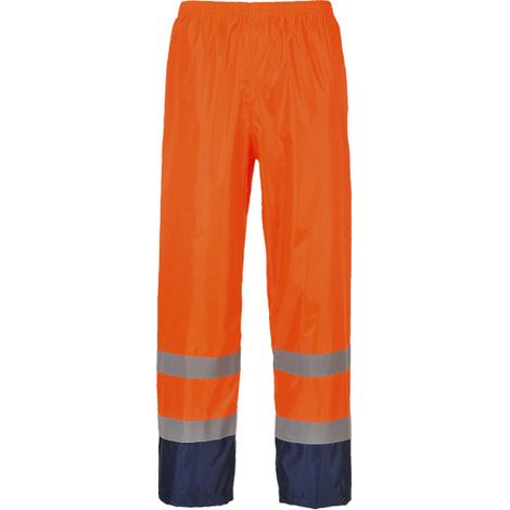 Pantalón para lluvia de alta visibilidad Classic Contrast con cintas reflectantantes PORTWEST H444 M Naranja flúor / Azul marino