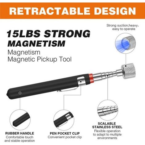 Outil De Ramassage Magnétique - Télescopique 5,31 À 22,04 Pouces - Pour Garage Atelier - Lot De 6 (1/5)