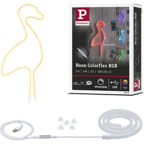 Paulmann 70557 Strisce LED neon Colorflex Strip USB RGB 1m incl. interruttore cavo incl. 1x5 Watt dimmerabile bianco fascia luminosa LED plastica (1/5)