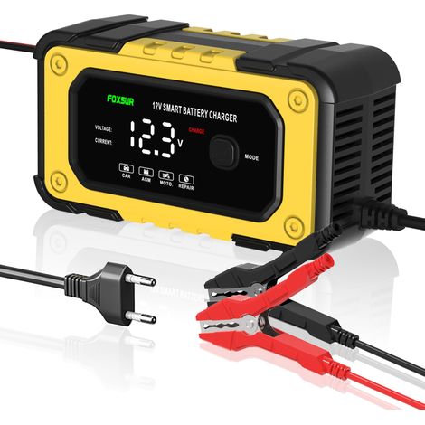 Chargeur FOXSUR 12 V - Chargeur de batterie pour moto et voiture - Arrêt automatique en fin de charge, 6 A (1/5)