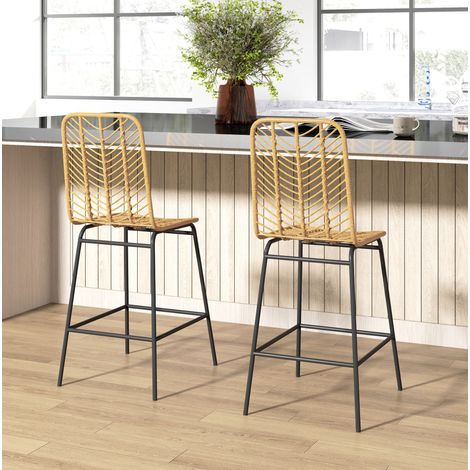 MEUBLIV Lot de 2 tabourets de bar 42,5 x 52 x 102 cm jaune – dossier et repose-pieds (1/5)