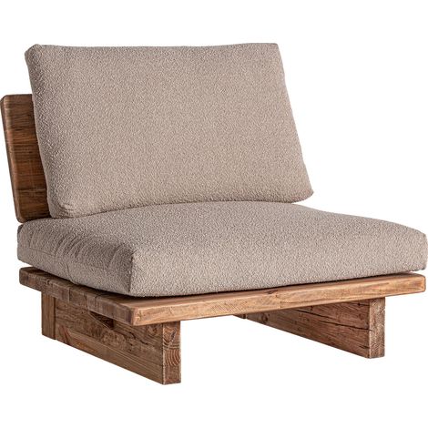 Fauteuil contemporain en bois de pin marron finition artisanale - Marron bois naturel et beige doux (1/5)