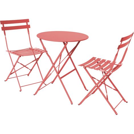 Folding metal bistro garden table with 2 chairs, Emilia, Terracotta, 60x60x71 cm (1/5)