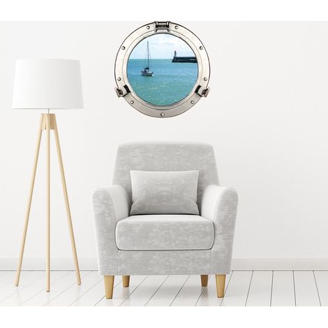 Sticker Fenêtre 3D 60x75cm - Déco Rêve Maison - Voilier Retour Port Mer Turquoise (1/5)